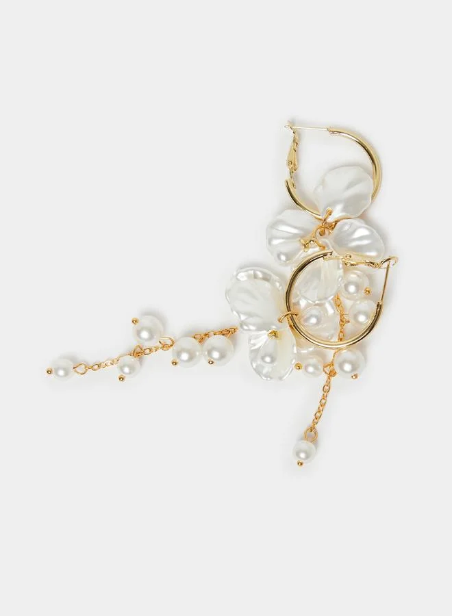 ستايلي أقراط حلقات متدلية باللؤلؤ والزهور